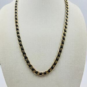 Napier Gold Tone Black Bead Cage Necklace Vintage 1980s Classic Elegant Timeless
